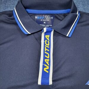 Nautica Navtech Mens XL Navy Blue Performance Polo Shirt Recycled Polyester